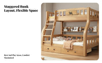 Solid Wood Bunk Bed Thickened Frame Kids Wooden Bunk Bed Heavy Duty children's Furniture for Teens, Parents, Small Areas, Shared Room, Apartment