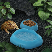 Stackable Reptile Bowls and Tortoise Water Bowl Set, Reptile Accessories for Leopard Geckos and Hermit, Textured Food Dish, 2 Pack