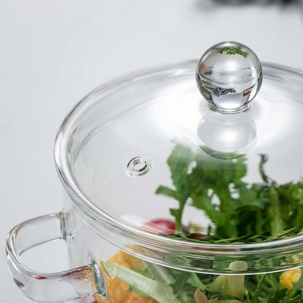 Baby Food Cooking Pot with Glass Lid and Double Handle, High Borosilicate Glass Soup Pot for Stewing, Large Capacity Stew Pot for Noodles