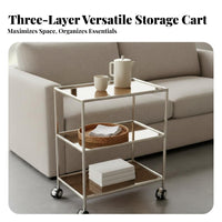 Minimalist Design Stainless Steel Glass Trolley Multi-Functional Service Cart with Wheels Anti-Rust Mobile Storage Shelf for Apartment Dwellers, Professionals, Living Room, Small Areas, Home Office, Bathroom