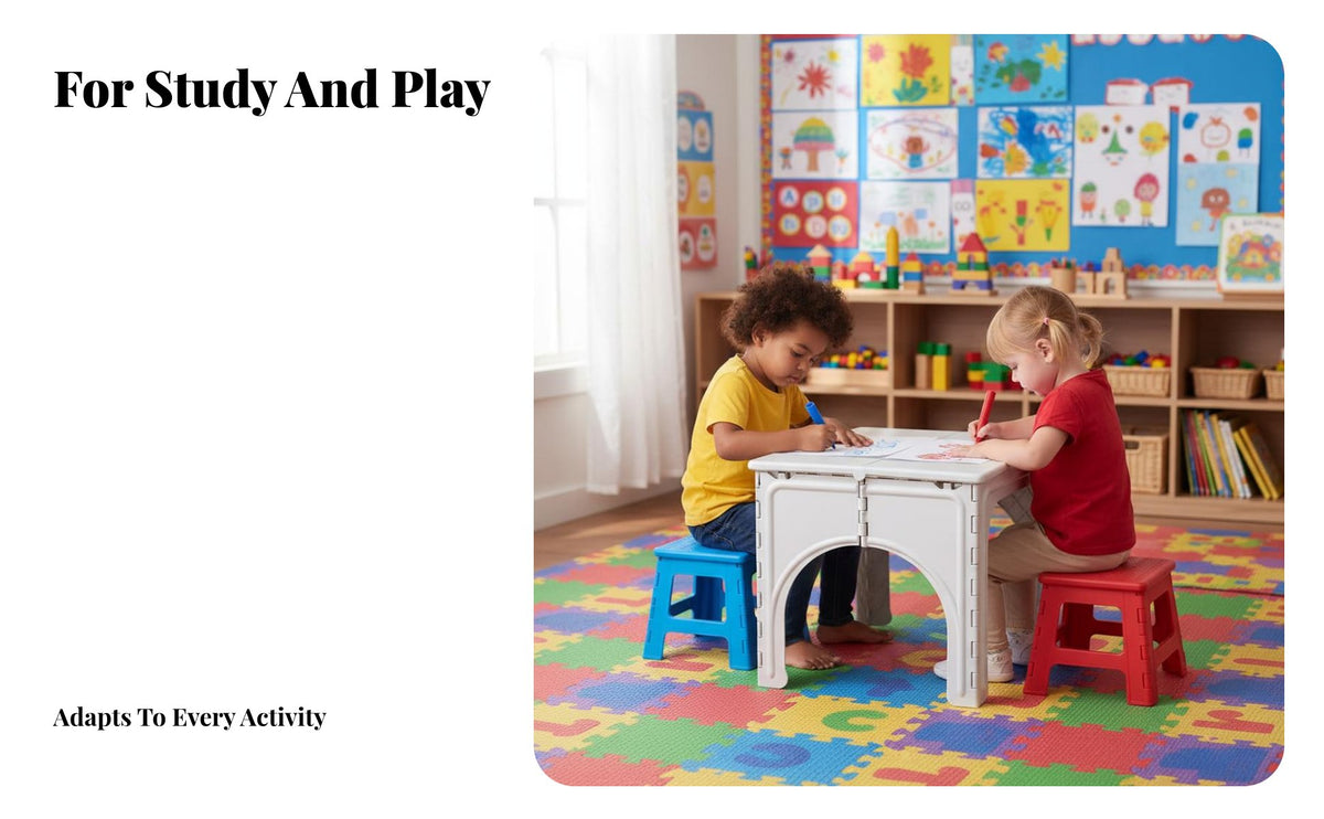 Space Saving Foldable Kids Table Lightweight Portable children's Desk Multifunctional Plastic Folding Study Table Easy to Clean for Preschoolers, Party Hosts, Kindergarten, Indoor, Playroom, Outdoor