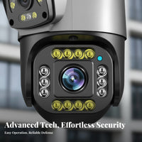 Twin Lens PTZ Security Camera Pan & Tilt Function Twin Lens Security Camera Weatherproof IP66 Waterproof for Home Exterior, Yard