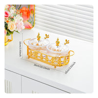 Luxury Design Gold Snack Bowl Tray Set Compartmentalized Divided Appetizer Platter Multi-Purpose Divided Relish Dish with Spoons Safe for Food for Living Room, Coffee Table, Entertaining Guests, Parties