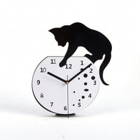 Wall Clock with Cat Silhouette Artistic Cat Silhouette Wall Clock Decorative Timepiece for Office, Cafe