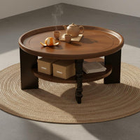 Solid Wood Construction Round Wooden Coffee Table Elegant Appearance Wooden Coffee Table Easy Assembly for Small Areas