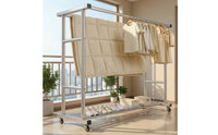 Stainless Steel Clothes Drying Rack with Wheels Movable Mobile Clothes Rack with Shoe Shelf Heavy Duty Compact for Bedroom