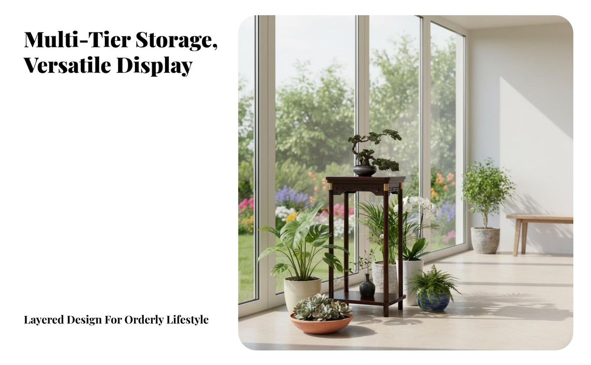 Chinese Design Plant Stand Multi-Function Chinese Design Flower Pot Holder Solid Wood Fish Tank Stand for Living Room, Balcony, Entryway