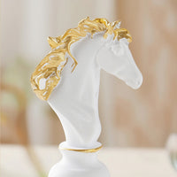 Horse Chess Piece Figurine Gold-Accented Horse Chess Piece Statue Resin Sculpture for Collectors