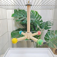 Parrot Toy Rotating Perch with 4 Wood Cross-pieces, Interactive Wooden Bird Toy with Colored Balls, Rotating Cage Accessory for Cockatiels