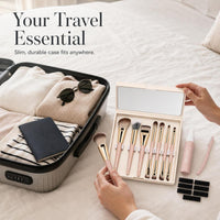 Portable Makeup Brush Set with Mirror & Storage Box, Mini Travel Contour Eyeshadow Brushes