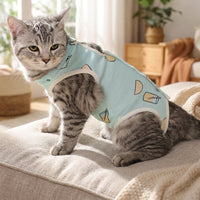Post Surgery Cat Clothing, Geometric Polyester Recovery Suit, Anti Licking Post Weaning Cat Suit for Cat Recovery, Casual Style Unisex Apparel