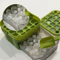 Press-Type Ice Cube Tray with Storage Box and Scoop, Food-Grade Silicone Ice Maker Mold for Home Refrigerator, Square Ice Cubes