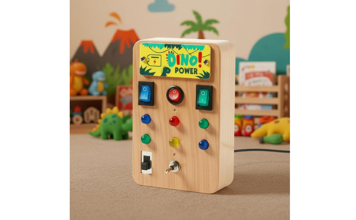 Develops Fine Movement Skills LED Light Busy Board Hand-Eye Coordination LED Light Switch Board Learning Through Play Montessori Activity Panel Polished Edges for Toddlers, Kids, Travel