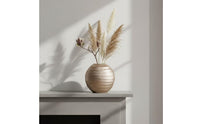Vase with Wave Texture Lustrous Metal Vase Round for Living Room