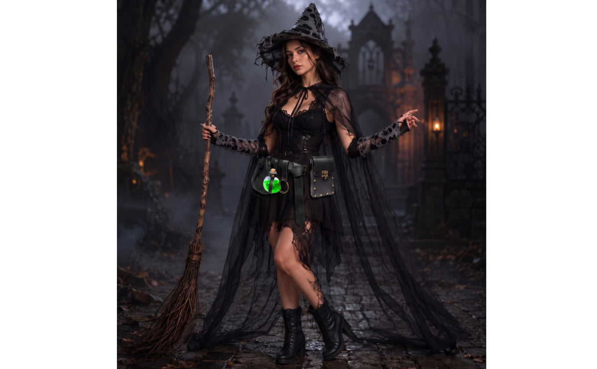 Cosplay Witch Belt with Pouches Leather-Like Gothic Belt with Bottle Adjustable Potion Bottle with Cork Halloween for Cosplayers, Witches, Theme Parties