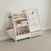 Sturdy Metal Frame Kids Book and Toy Organizer Child-Friendly Height Kids Bookshelf and Toy Storage Space Saving Freestanding Playroom Shelf Long-Lasting Construction for Toddlers, Nursery, Living Room