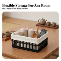 Round Woven Basket with Lid Decorative Desktop Organizer Vintage Aesthetic