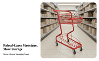 Large Capacity Double-Decker Shopping Cart 360° Swivel Wheels Double Basket Push Cart Multi-Purpose Metal Basket Trolley Comfortable Grip Handle for Street Vendors, Retail Shop Owners, Home Users, Outdoor Market, Moving, Laundry Room