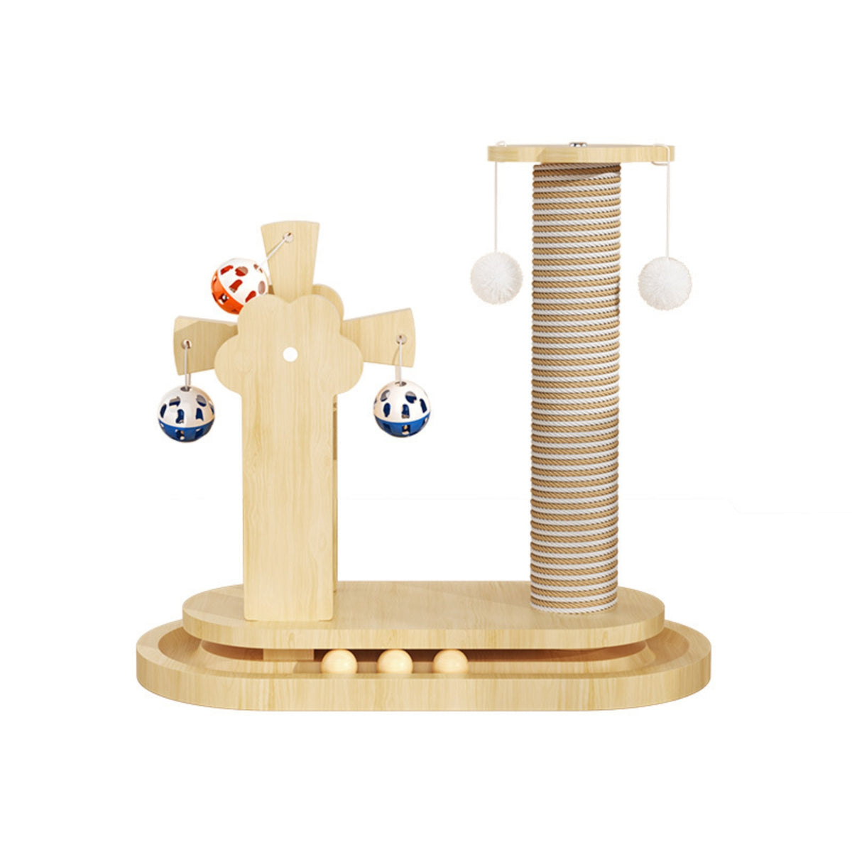 Feline Activity Activity Hub Hanging Balls Feline Tree with Toys Scratching Post Floor-Standing Pet Furniture Double Ball Track