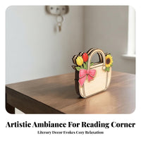 Dark Brown Outline Home Decor Pink Bow Layered Wooden Handbag Wooden Handbag Decoration