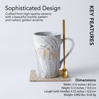 Coffee with Lid and Spoon for Adults, Marble Pattern Tall Mugs for Hot Drinks, for Daughters Breakfast Home Use, 400ml Gift Box Included
