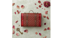 Wooden Storage Suitcase Leather-Like Trim Vintage Wooden Chest Retro Design
