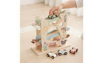 Pastel Wooden Car Ramp with Cars Tabletop Sliding Track Toy with Cars Educational Car Ramp Toy Compact for Toddlers, Preschoolers, Kids, Playroom, Nursery, Preschool