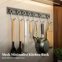 Punch-Non-Drill Installation Wall Mounted Hook Rack Space-Saving Kitchen Utensil Hanging Rail Heavy Duty for Renters, Bathroom, Entryway