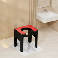 Squat-to-Sit Toilet Stool Padded Toilet Seat Stool with Pad Bathroom Aid U-Shaped Molded for Elderly