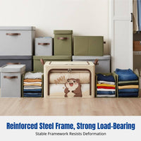 Foldable Storage Box, Large Capacity Clothes Organizer, Oxford Fabric, Visual Panel, Cartoon Pattern, Steel Frame, Wardrobe