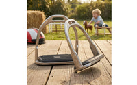 Silver Metal Frame Children's Stirrups Black Step Platform Anti-Slip Stirrups Rounded Arch Shape Stainless Steel Stirrup Extended Opening for Children