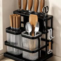 Knife Block Without Knives, Matte, Wall-Mounted for Small Apartments, Kitchen Knife Holder with Utensil Organizer, Carbon Metal