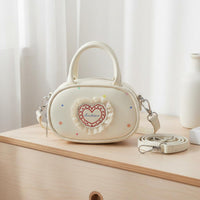 Cute Design Dotted Mini Purse Lace Trim Heart Crossbody Bag Zipper Closure Princess Design Shoulder Bag Detachable Strap for Girls, Outings, Travel