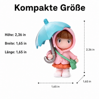 Fairy garden figure set 4, miniature girl with umbrella 4.2x6cm, diorama model building, multicolor plastic figures for cake decoration