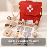 Cloth Wooden Doctor Backpack Set Carrying Handle Pretend Medical Role-Play Toy Flap Closure Wooden Medical Play Set Matching Accessories for Preschoolers