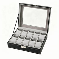 Soft Velvet Soft Cushioning 10 Slot Watch Box Leather-Look Finish 10-Slot Watch Case Transparent Lid Accessory Storage Front Latch