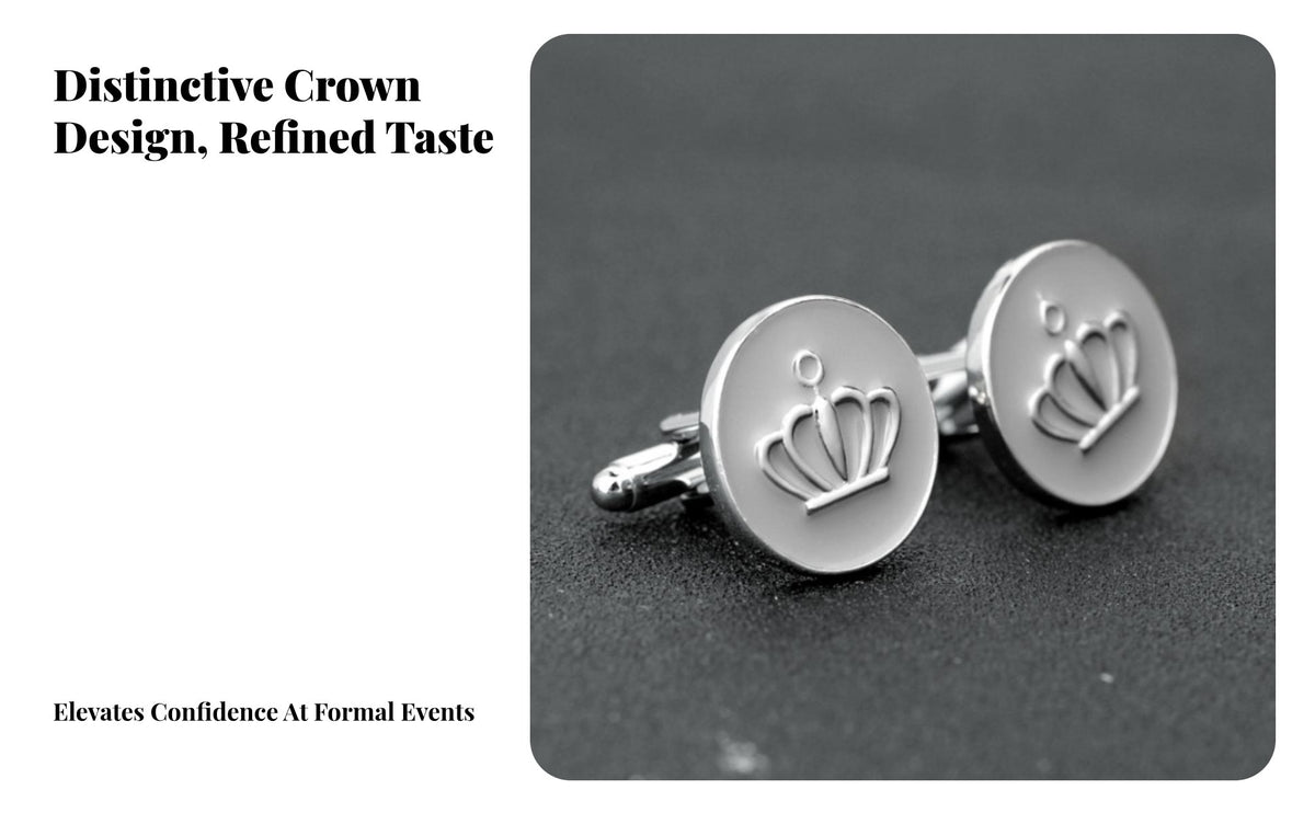 2 Pieces Crown Cufflinks Trendy Round Suit Shirt Fasteners Elegant Design Shiny Tone Cuff Fasteners for Grooms, Groomsmen, Formal Events, Weddings