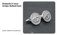 2 Pieces Crown Cufflinks Trendy Round Suit Shirt Fasteners Elegant Design Shiny Tone Cuff Fasteners for Grooms, Groomsmen, Formal Events, Weddings
