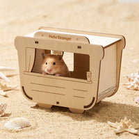 Decorative Design Hamster House and Hide, Plywood Wooden Hamster Hideout for Small Pets, Open Ventilation Assembly Required Habitat Accessory