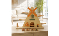 Car Ramp Toy with Windmill Sliding Wooden Car Ramp Toy Child-Centered for Young Children, Kids, Tabletop, Playroom, Nursery