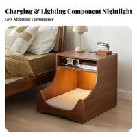2-in-1 Design Bedside Table with Pet Nook Motion-Activated Night Light Pet Bed Nightstand USB Charging Port Pet Furniture Safe Rounded Corners for Apartment Dwellers, Bedroom, Small Areas, Office