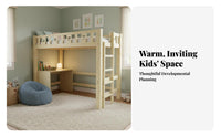 Safety Guardrail Wooden Loft Bed Desk Wardrobe Combo Space Saving Design All-in-Single Study Loft Bed Sturdy Construction Rounded Corners for Students, Children, Teenagers, Dorm Room, Small Areas, Play Area