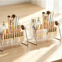 2 Pieces Acrylic Organizer with Metal Frame Divided Desktop Cosmetics Holder Versatile Acrylic Makeup Organizer for Dressing Table