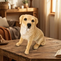 Lifelike Sitting Dog Figurine Realistic Sitting Dog Statue Hand-Painted Sculpture Weather-Resistant for Gardeners, Garden, Home Decor, Patio, Flower Bed