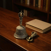 Antique-Style Bell with Vajra Traditional Tibetan Hand Bell Ornate Tibetan Handbell Spiritual for Collectors