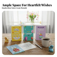 12 Pieces Easter Wishes Card Set Bunny and Egg Patterns Easter Notelet Pack Includes Envelopes Greeting Cards for Family, Families Event, Home