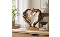 Horse Silhouette Decoration Heart-Shaped Wooden Board Ornament Tabletop Display Flat Desktop Accent Compact for Collectors, Desk