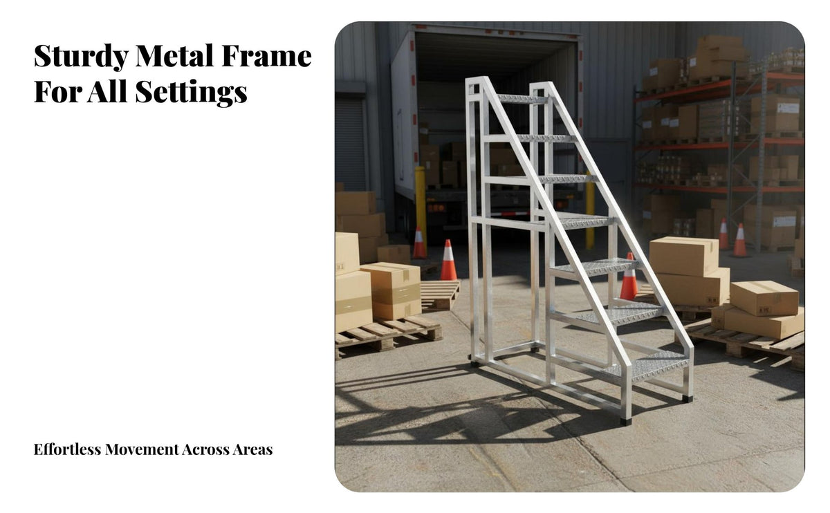 Warehouse Non-Slip Stair Ladder High Load Capacity Industrial Step Stairs Easy to Move Rolling Ladder with Wheels for Stockroom, Workshop, Supermarket