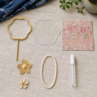 DIY Song Brocade Round Fan with Pearl Embellishments and Mirror - Craft Kit for Festivals