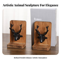 Versatile Decor Decorative Elk Book Stand Anti-Slip Bottom Wooden Deer Head Bookend Hand Polished for Students, Desk, Study Room, Bookshelf